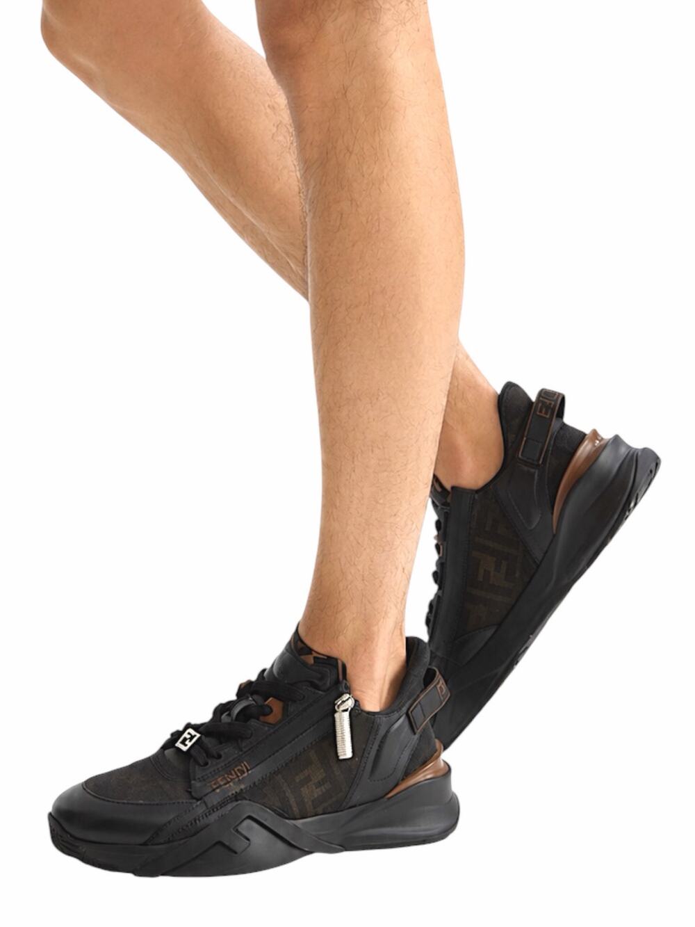 Fendi Flow Sneaker Zucca FF Logo Monogram Black Leather Size 9/ US 10